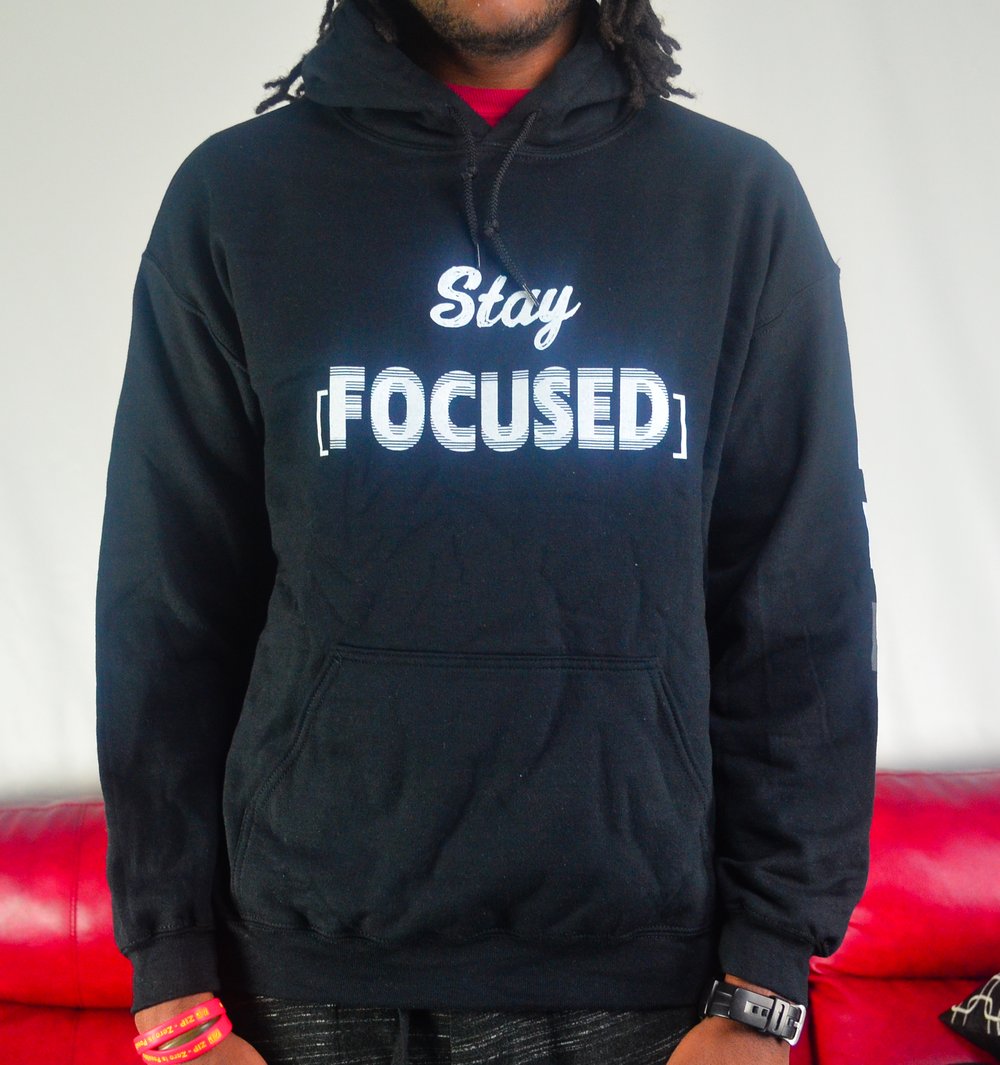 Image of [Stay Focused} Black Hoodie ( white, grey)