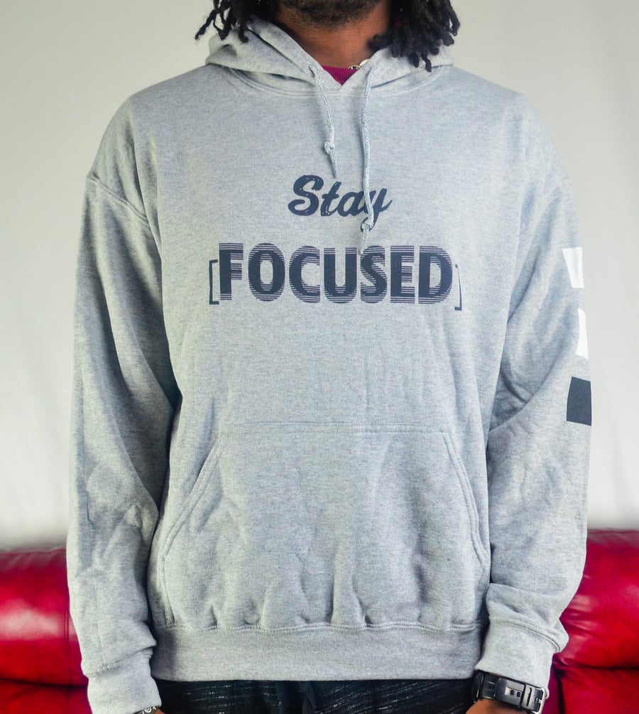 Image of [Stay Focused} Grey Hoodie ( white, black)