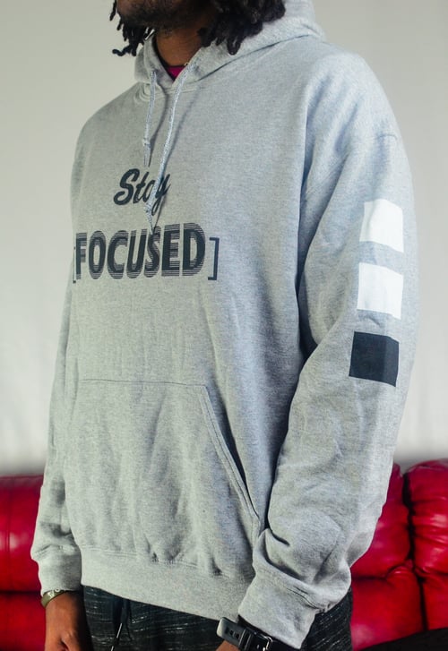 Image of [Stay Focused} Grey Hoodie ( white, black)