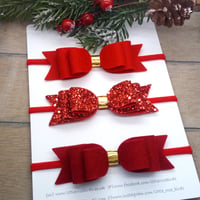 Image 1 of Red Double Loop Bow Set - Headband or Clip
