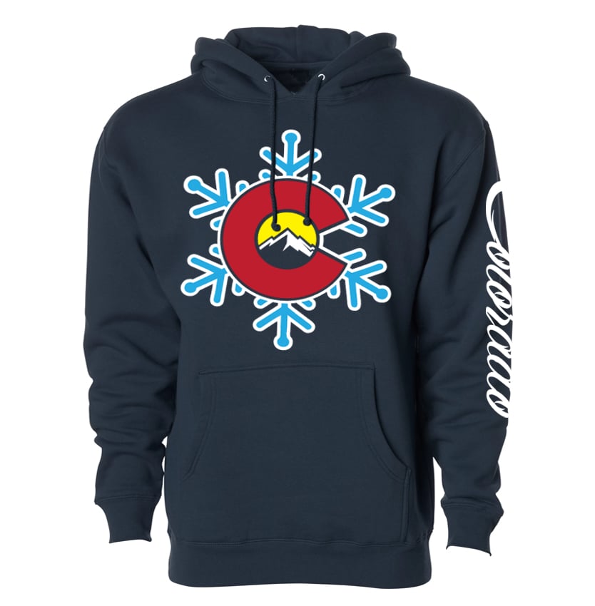 Image of COLORADO  SNOWFLAKE LOGO NAVY BLUE PULL OVER HOODIE