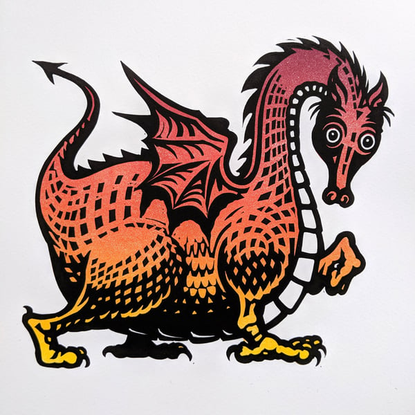 Image of Dragon linocut