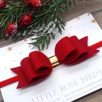 Image 1 of Red (Deep Red) Felt Hair Bow on Headband or Clip
