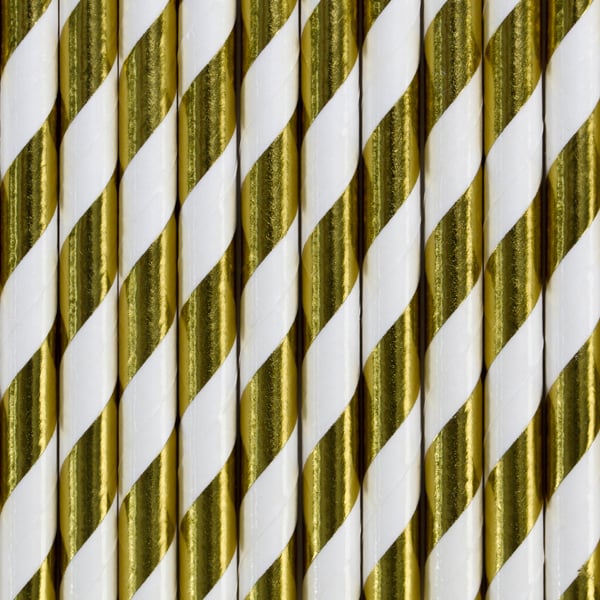 Image of Pajitas de papel rayas doradas