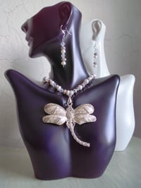 Image 1 of MOTHER OF PEARL DRAGONFLY PENDANT NECKLACE SET