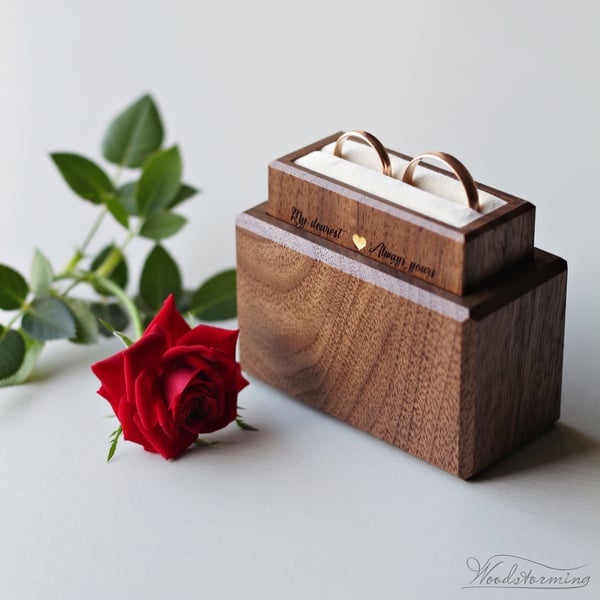 Image of Wedding ring box for ceremony, minimalist ring bearer box, wedding ring holder