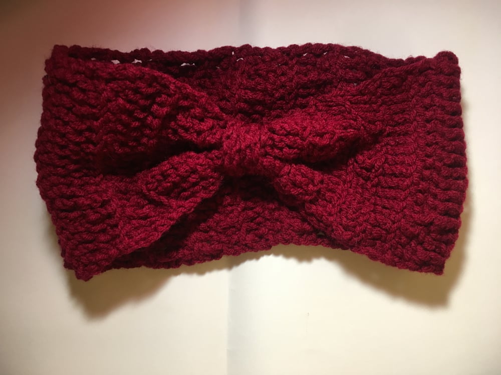 Image of “Burgundy Babe” Bow Ear-Warmer