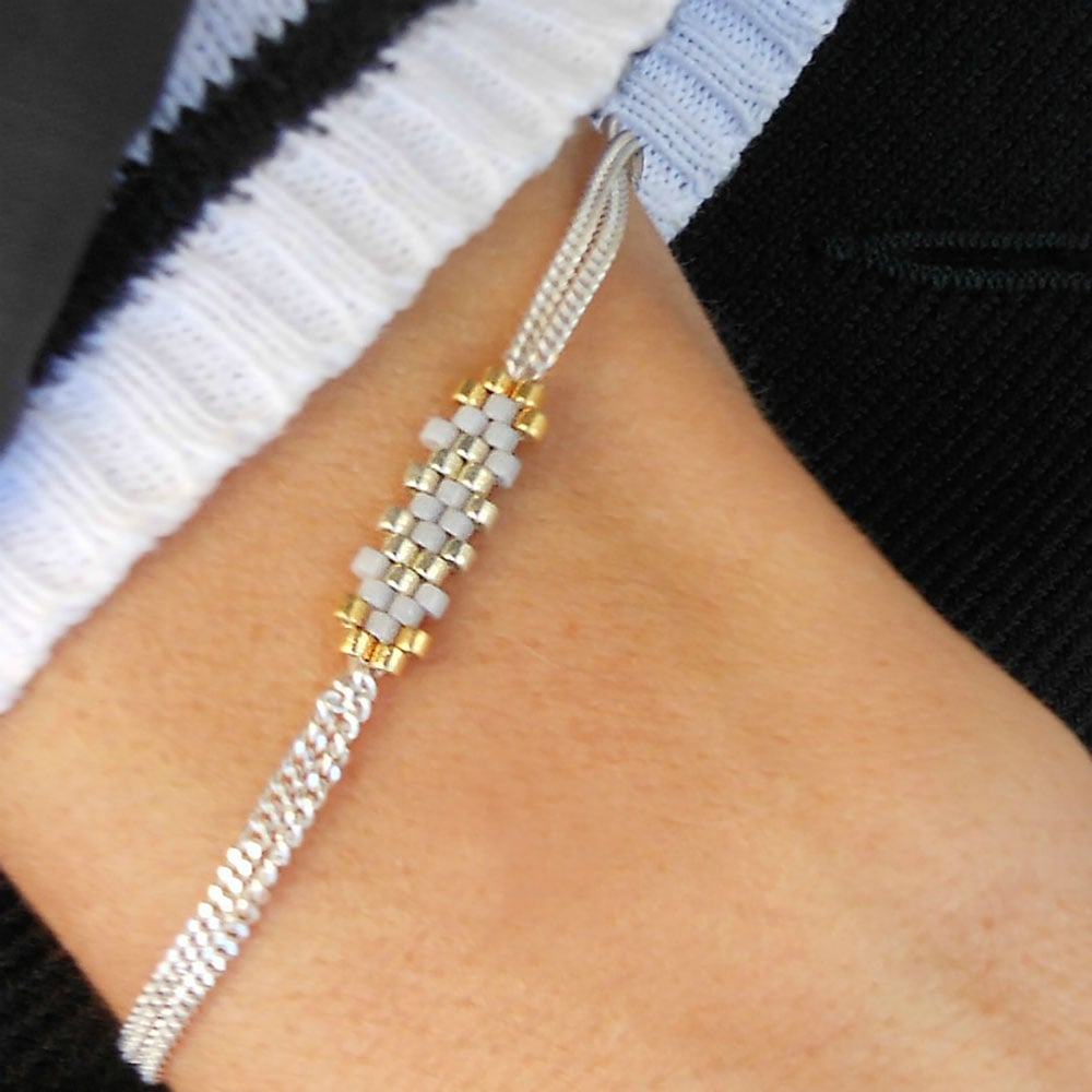 Image of Bracelet Argent Gris "Flocon"
