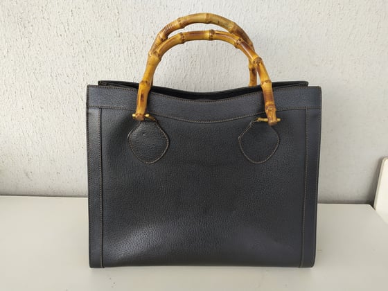 Image of Vintage Gucci black leather bamboo tote bag