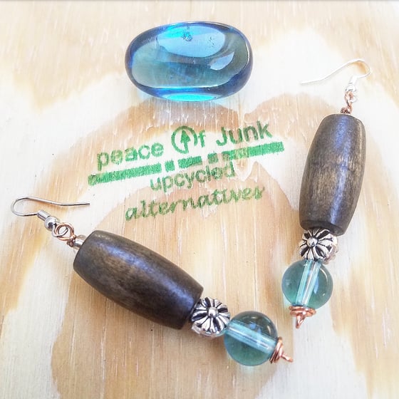 Image of WOODEN BLUE TEARDROP EARRINGS