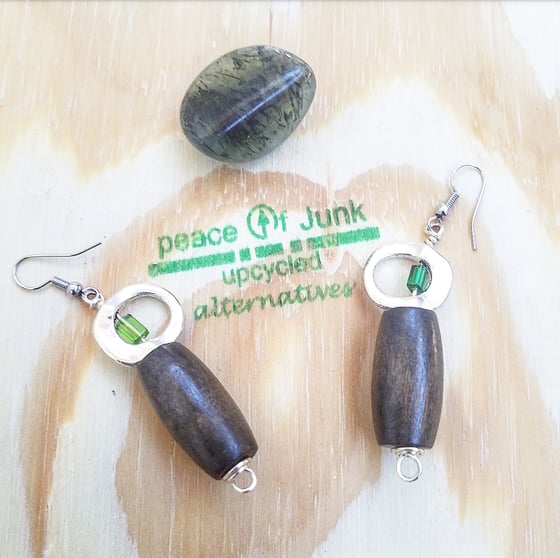 Image of Green Abstract CUBISM WOODEN Earrings