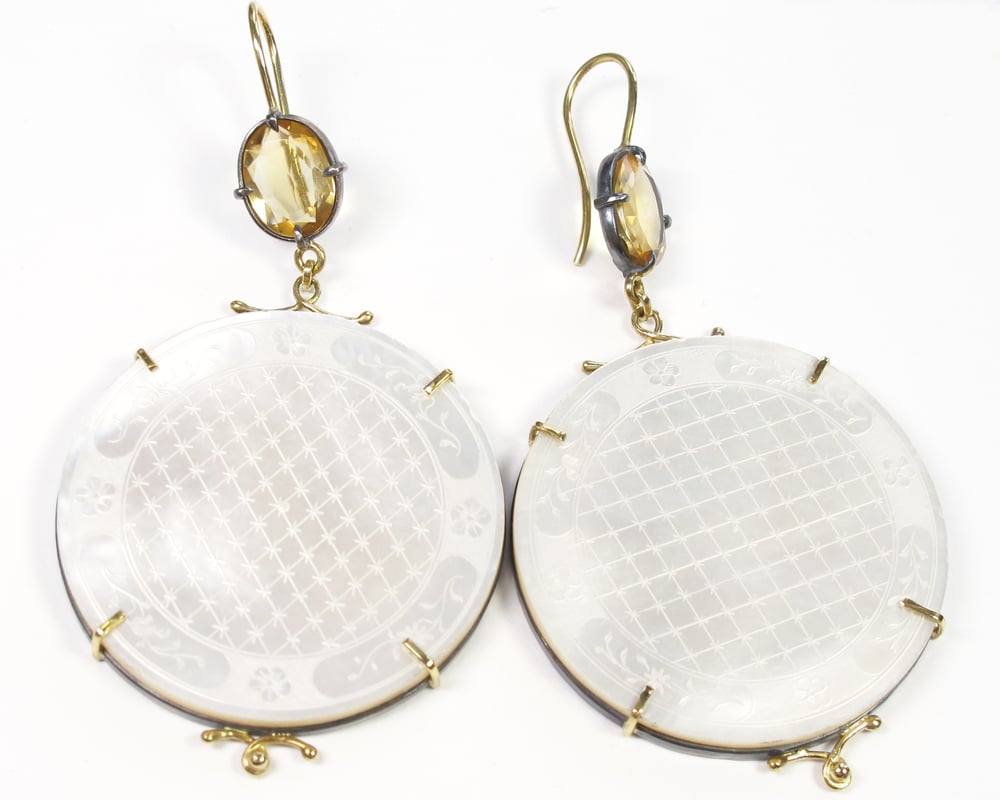 Image of Citrine Mother of Pearl Earrings