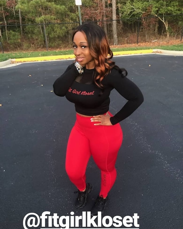 Image of Red Logo Black Long Sleeve Crop Top 