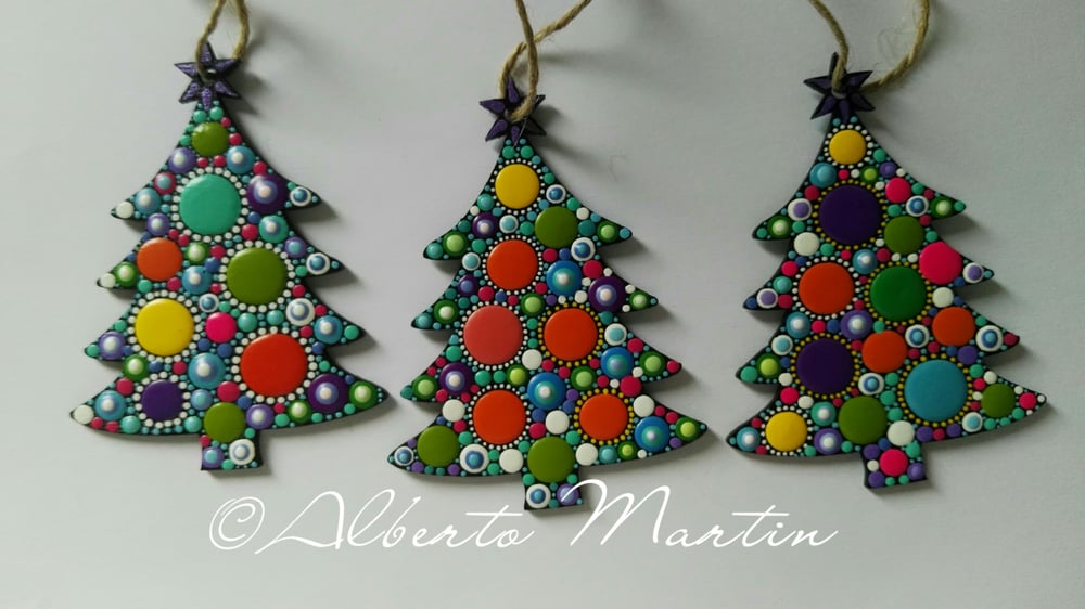 Image of (Number 10). Christmas Tree Ornaments- Dot Art Christmas ornaments. Set of 3. 