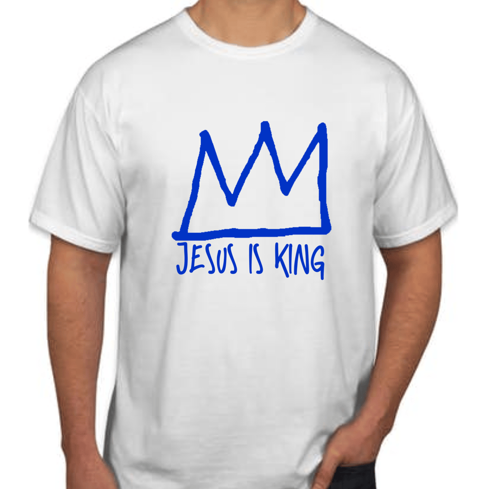 Image of Jesus Is King (White T/Blue Logo) 