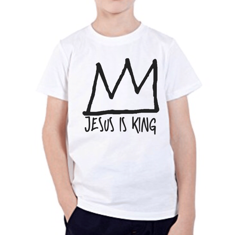 Image of Jesus Is King (White T/Black Logo) - Kids