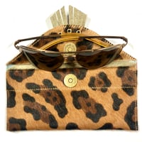 Image 2 of Sunglasses case in leopard fur with fringe