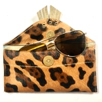 Image 3 of Sunglasses case in leopard fur with fringe