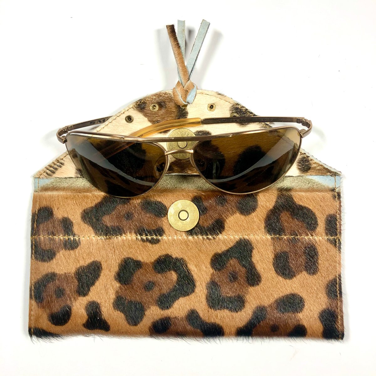 Image of Sunglasses case in leopard fur with tassel  
