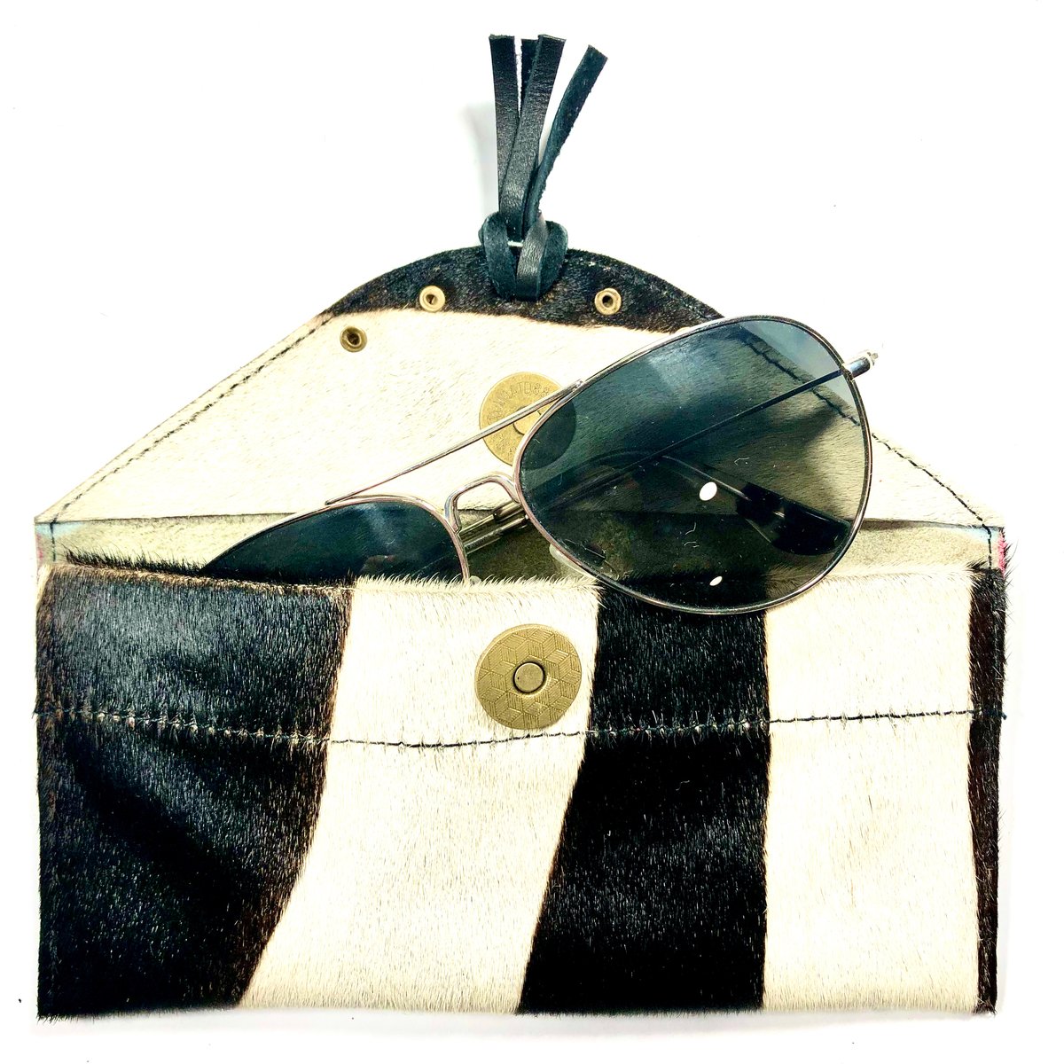 Image of Sunglasses case in zebra fur with tassel 