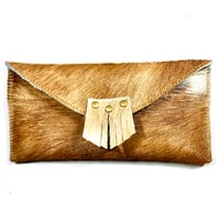Image 1 of Sunglasses case in tan fur with fringe