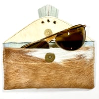 Image 2 of Sunglasses case in tan fur with fringe