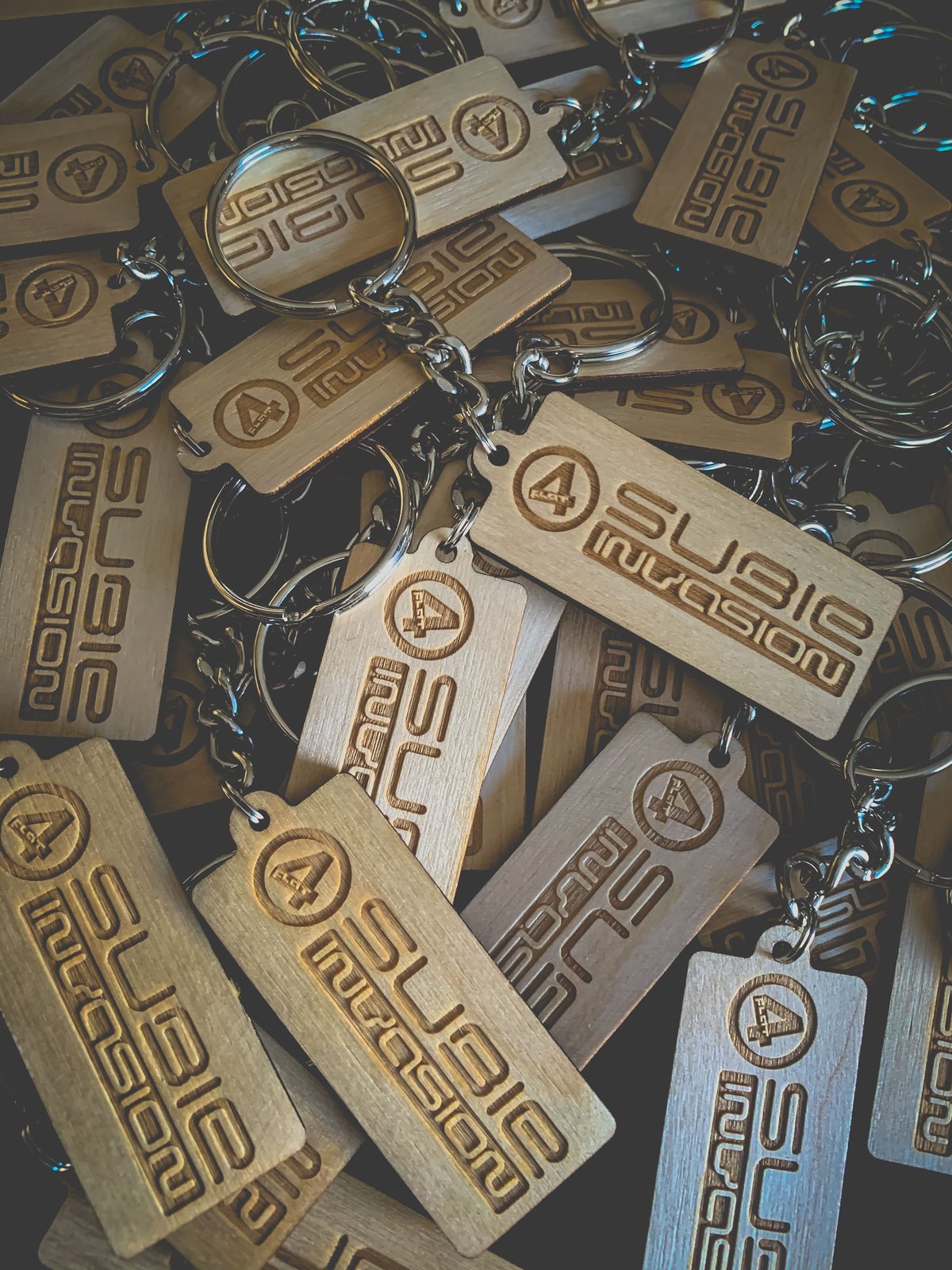 Image of Subie Invasion Wooden Key Chain