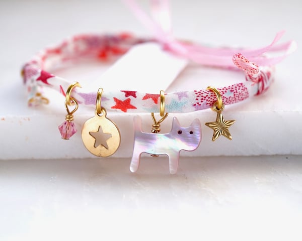 Image of Cat and star Liberty print bracelet
