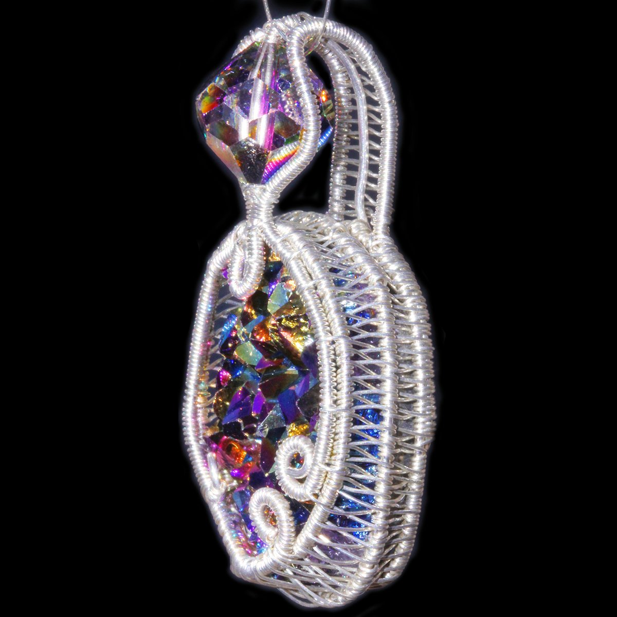 Aura Amethyst Woven Wire Wrapped Pendant 