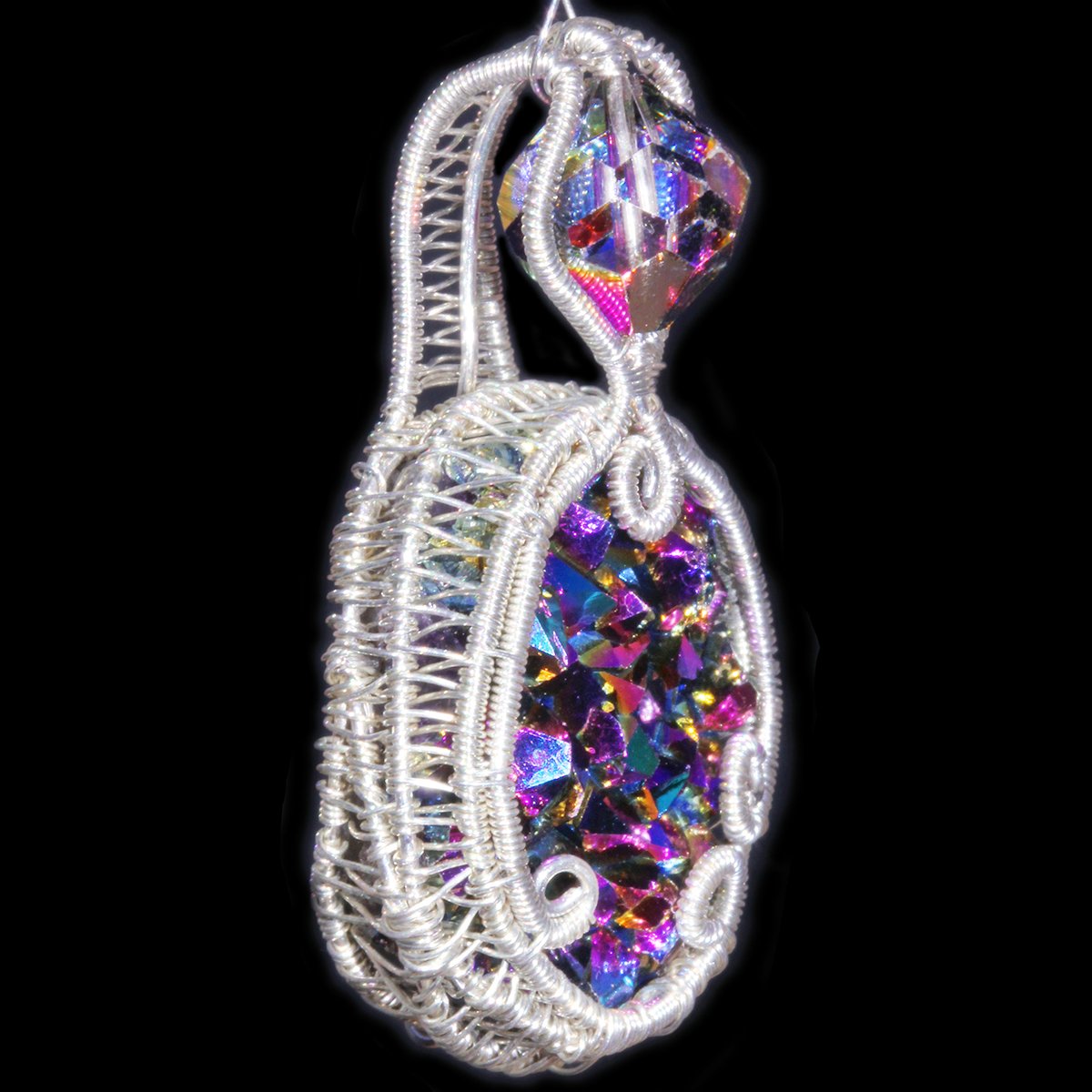 Aura Amethyst Woven Wire Wrapped Pendant 