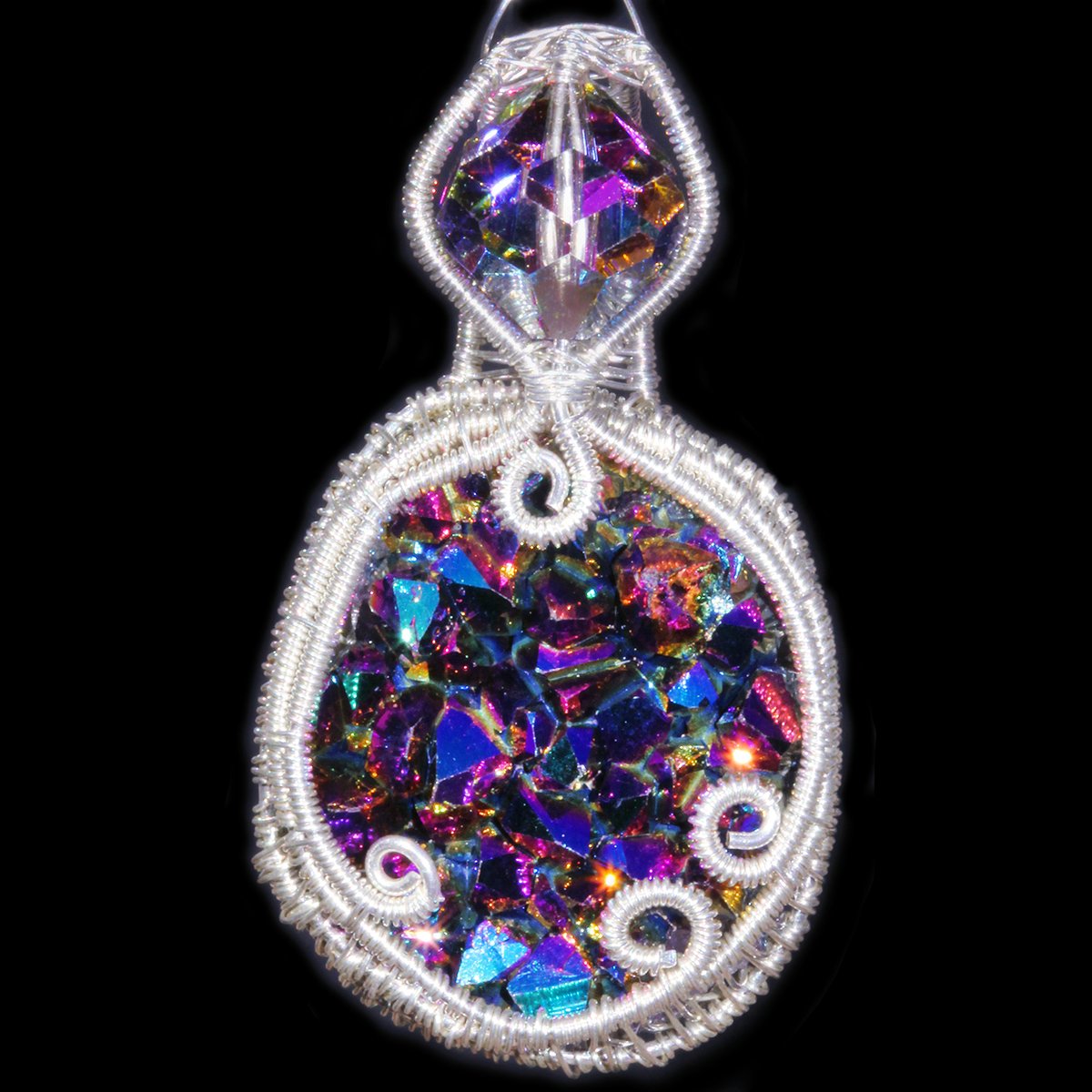 Aura Amethyst Woven Wire Wrapped Pendant 