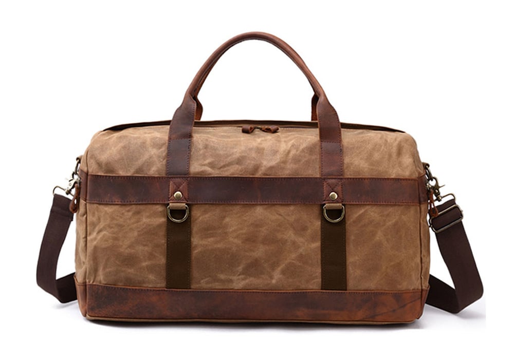 Image of Waxed Canvas Leather Travel Bag Duffle Bag Holdall Luggage Weekender Bag FX8826