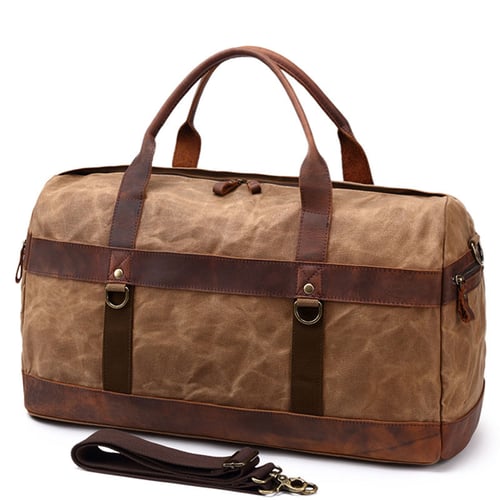 Image of Waxed Canvas Leather Travel Bag Duffle Bag Holdall Luggage Weekender Bag FX8826