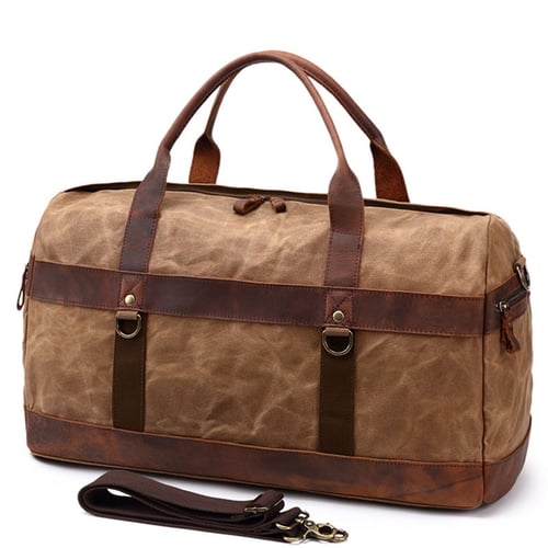 Waxed Canvas Leather Travel Bag Duffle Bag Holdall Luggage Weekender ...