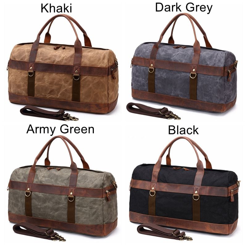 Waxed Canvas Leather Travel Bag Duffle Bag Holdall Luggage Weekender Bag FX8826 ...