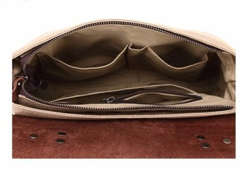 Image of Waterproof Waxed Canvas Messenger Bag, Canvas Leather Briefcase, Laptop Bag YC09