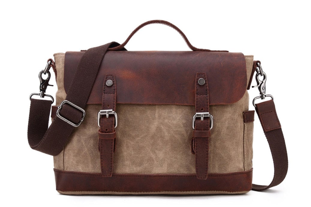 Waterproof Waxed Canvas Messenger Bag, Canvas Leather Briefcase, Laptop Bag  YC09