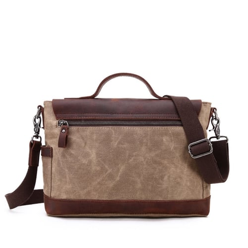 Image of Waterproof Waxed Canvas Messenger Bag, Canvas Leather Briefcase, Laptop Bag YC09