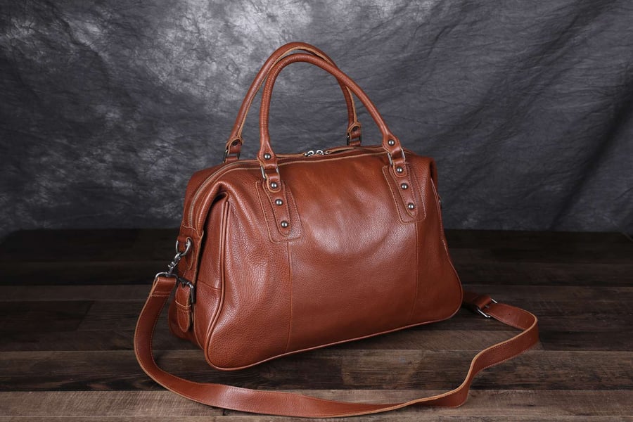 Image of Vintage Style Vegetable Tanned Leather Travel Bag, Duffle Bag, Weekender Bag, Holdall 9029