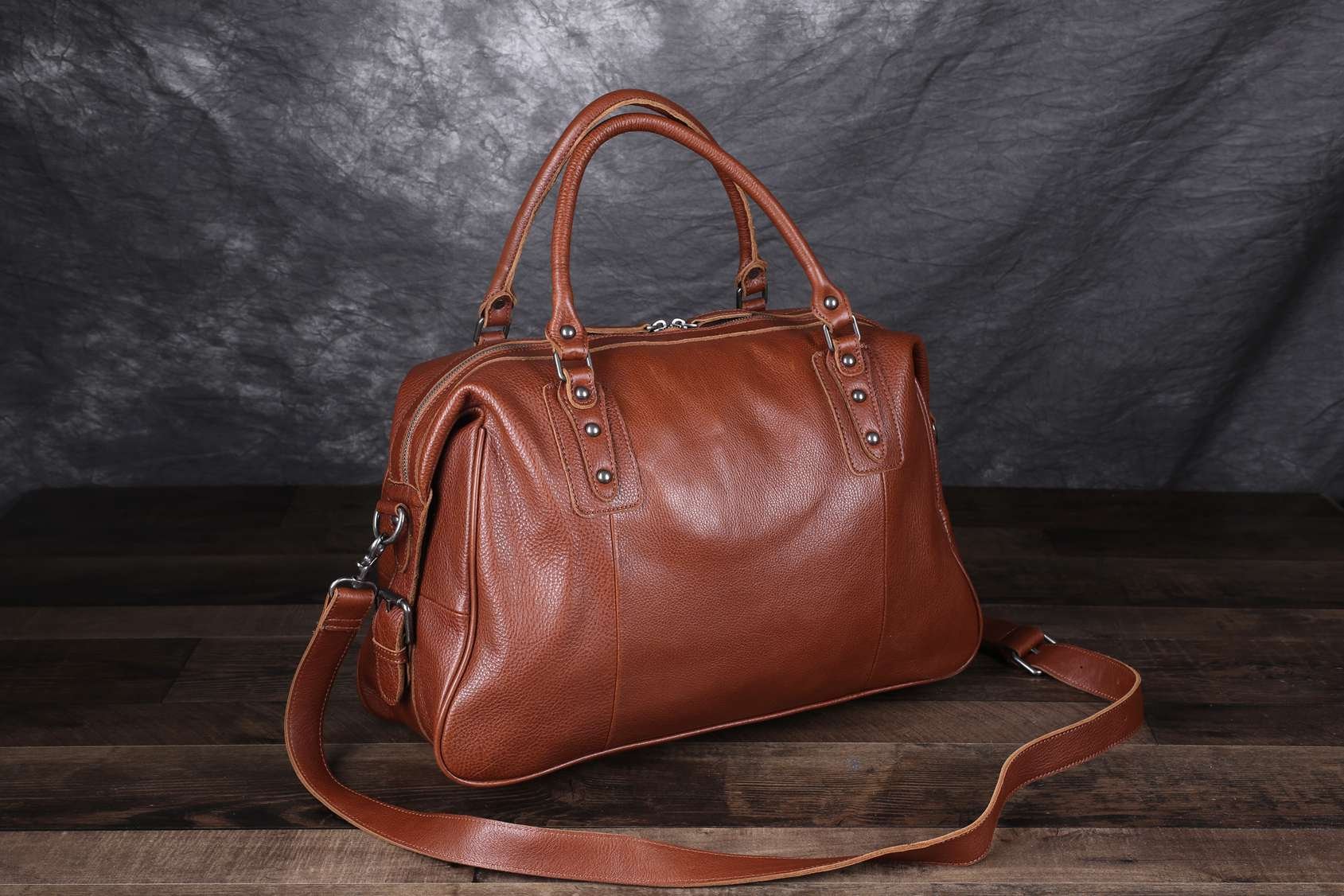 Vintage Style Vegetable Tanned Leather Travel Bag, Duffle Bag ...