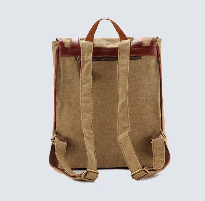 Waxed Canvas Backpack with Leather Trim, Casual Backpack, School ...