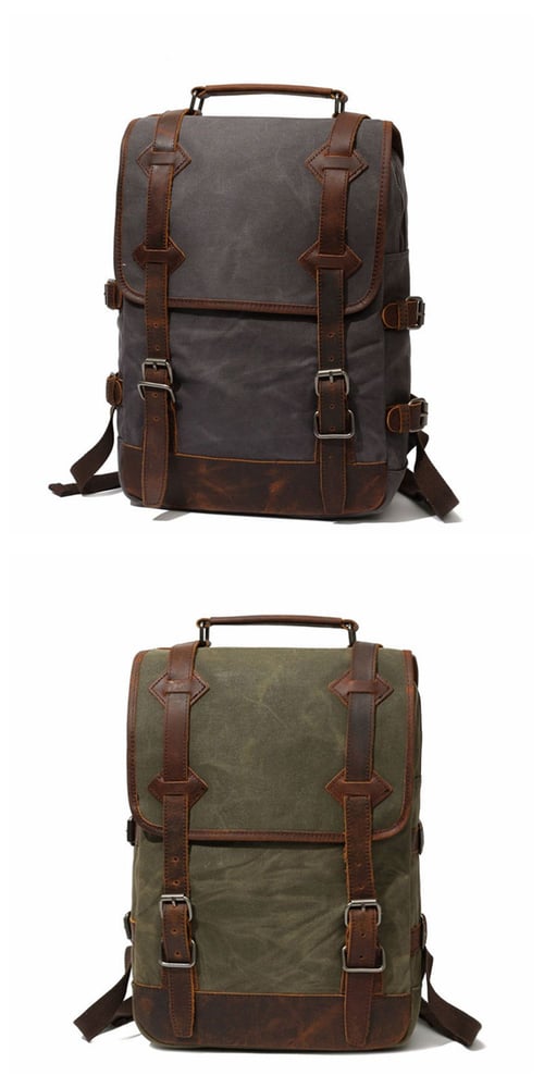 Waxed Canvas Rucksack with Leather Trim, Mens Leather Backpack, Travel ...