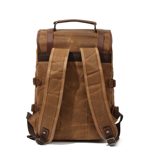 Image of Waxed Canvas Rucksack with Leather Trim, Mens Leather Backpack, Travel Backpack 16990