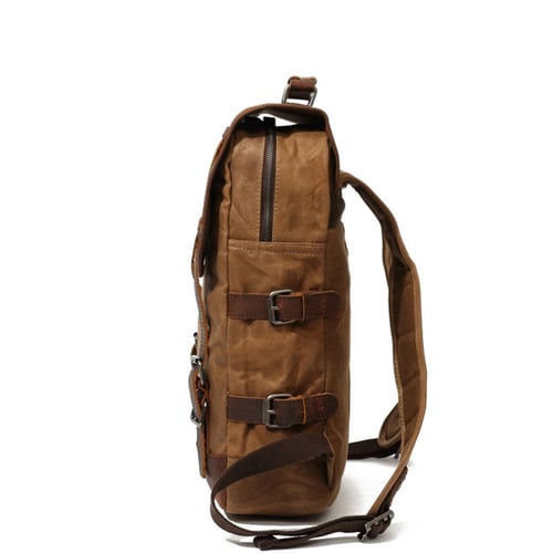 Image of Waxed Canvas Rucksack with Leather Trim, Mens Leather Backpack, Travel Backpack 16990