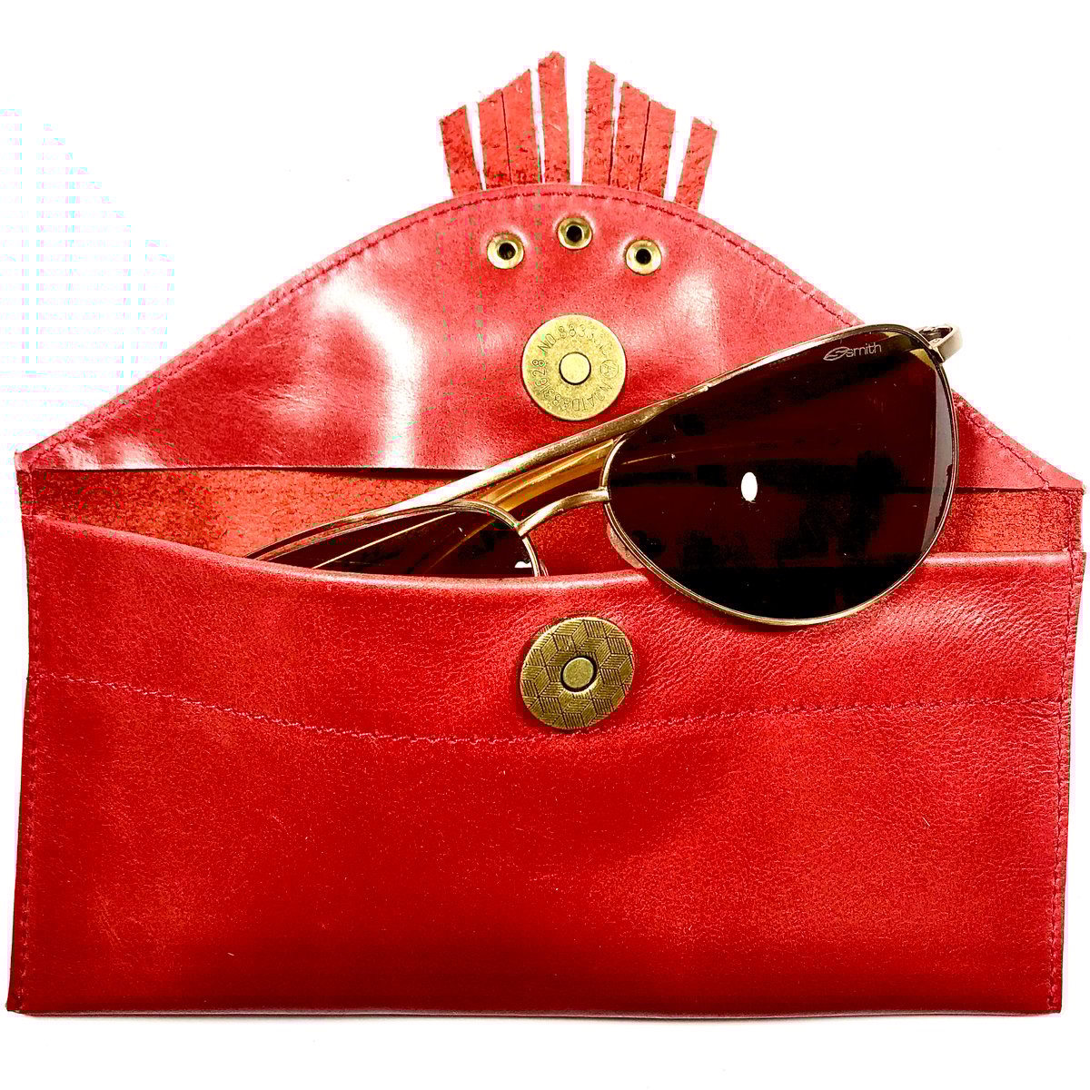 Image of Sunglasses case in red with fringe