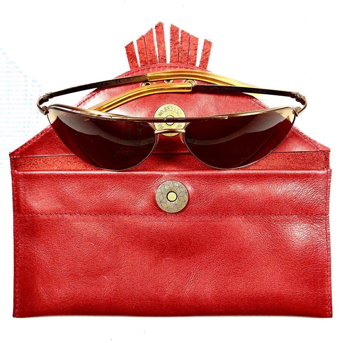 Image of Sunglasses case in red with fringe