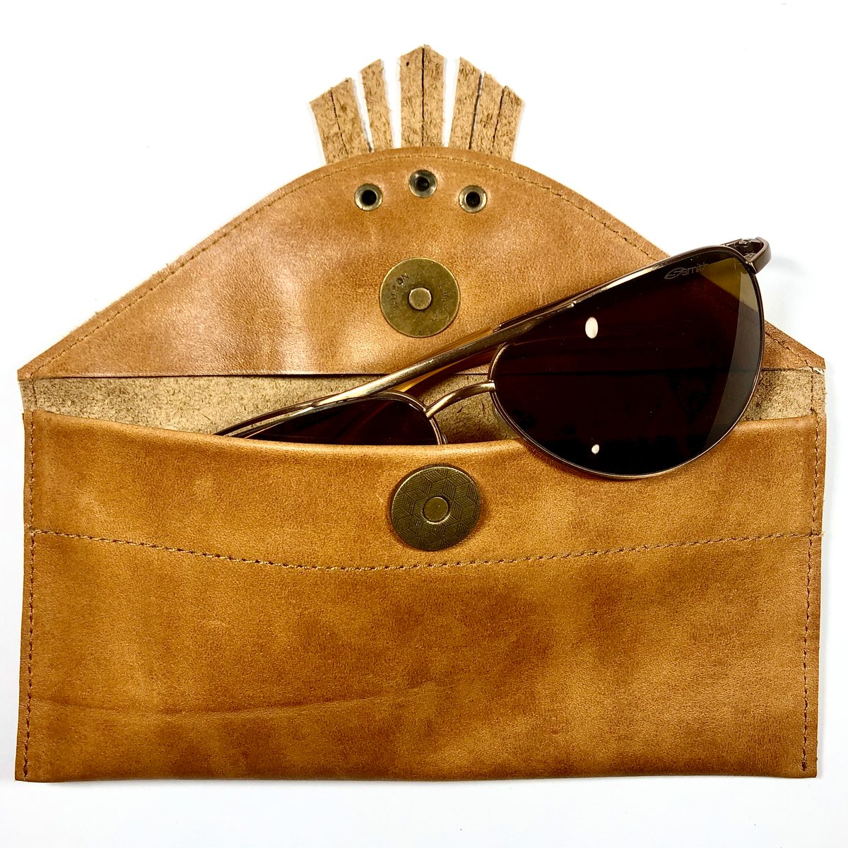 Image of Sunglasses case in tan with fringe