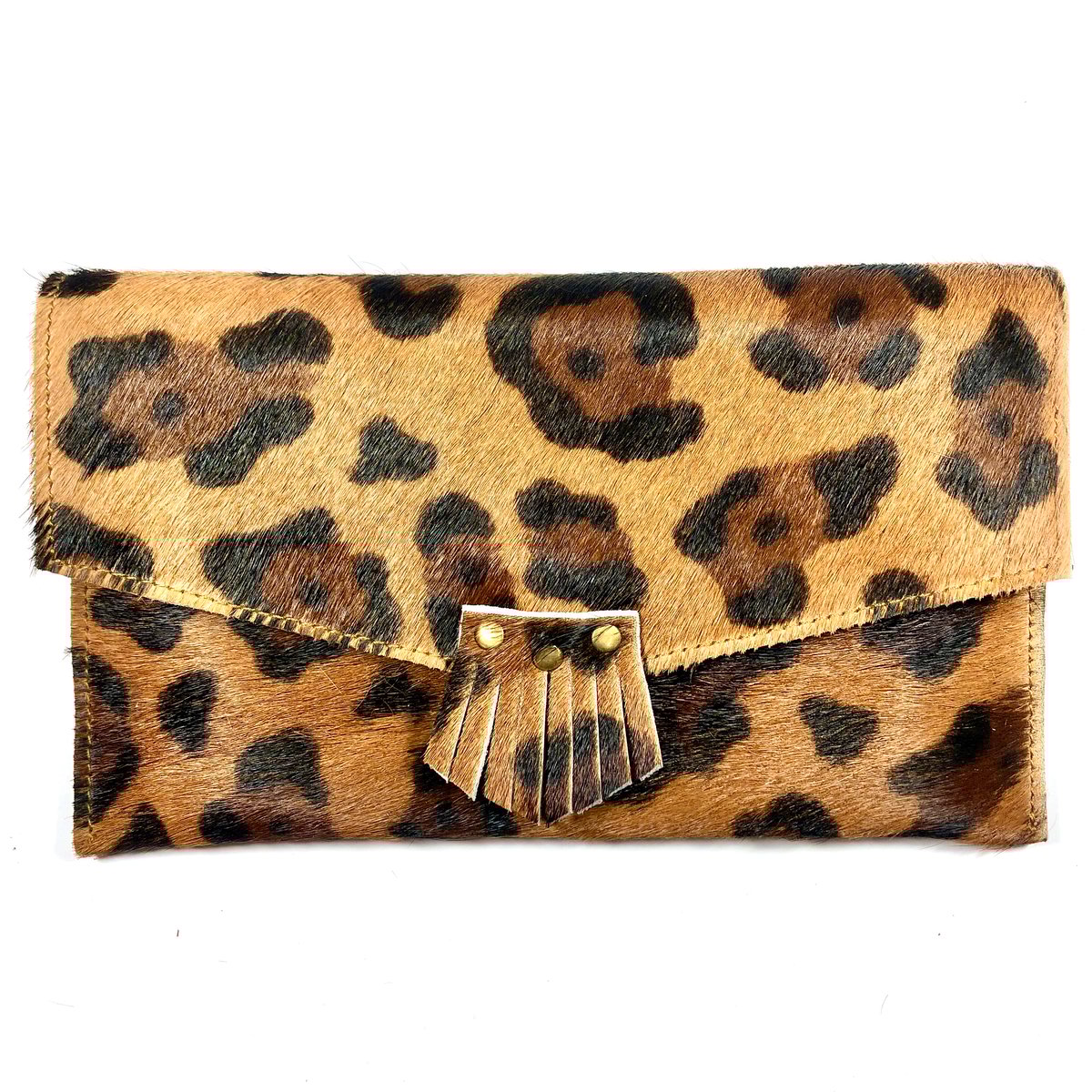 Image of Mini clutch in leopard fur with fringe