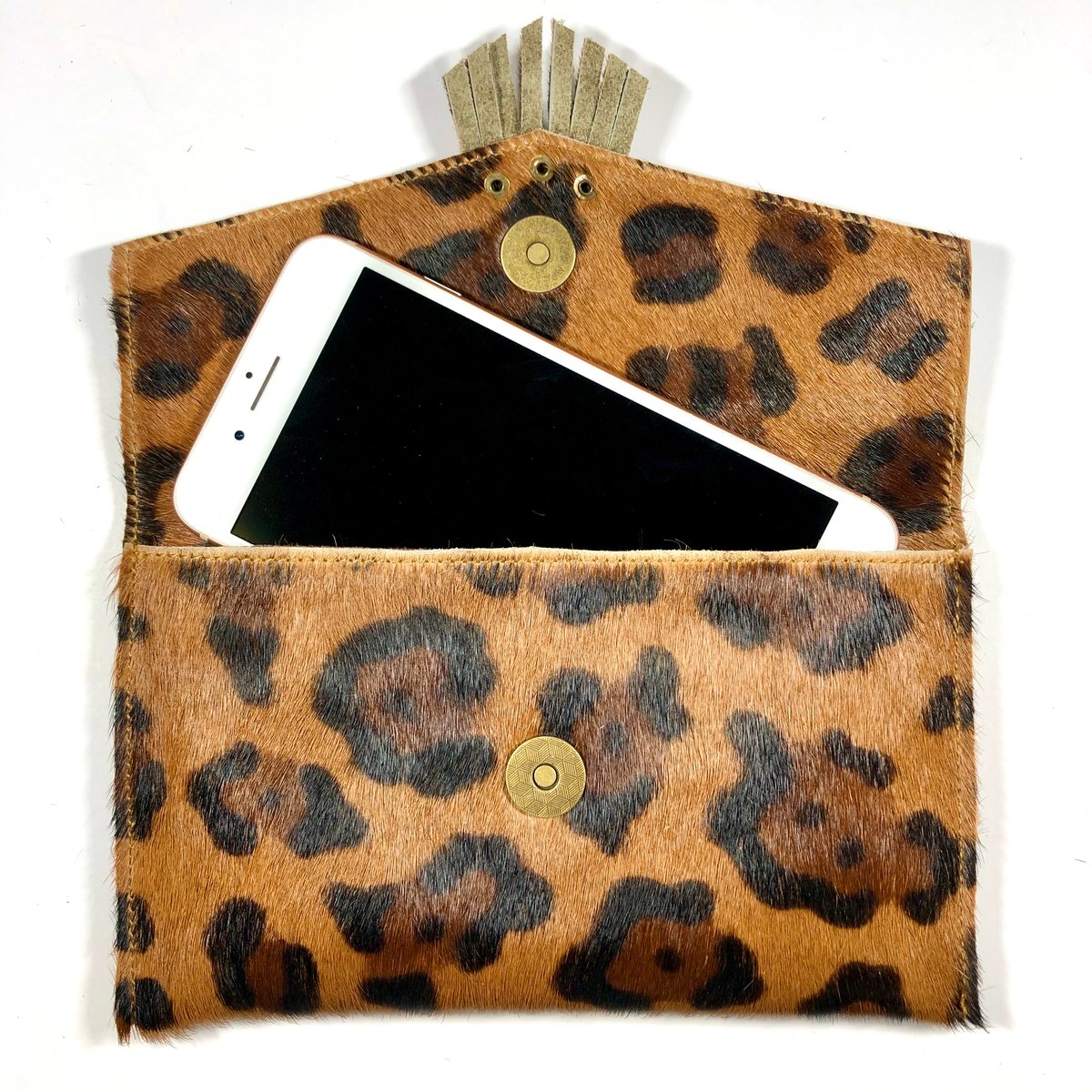 Image of Mini clutch in leopard fur with fringe
