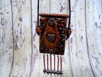 Image 4 of Orange and Brown Fringed/ Prayer/secret message/Pillbox/ Stash Necklace Polymer Clay functional Art 